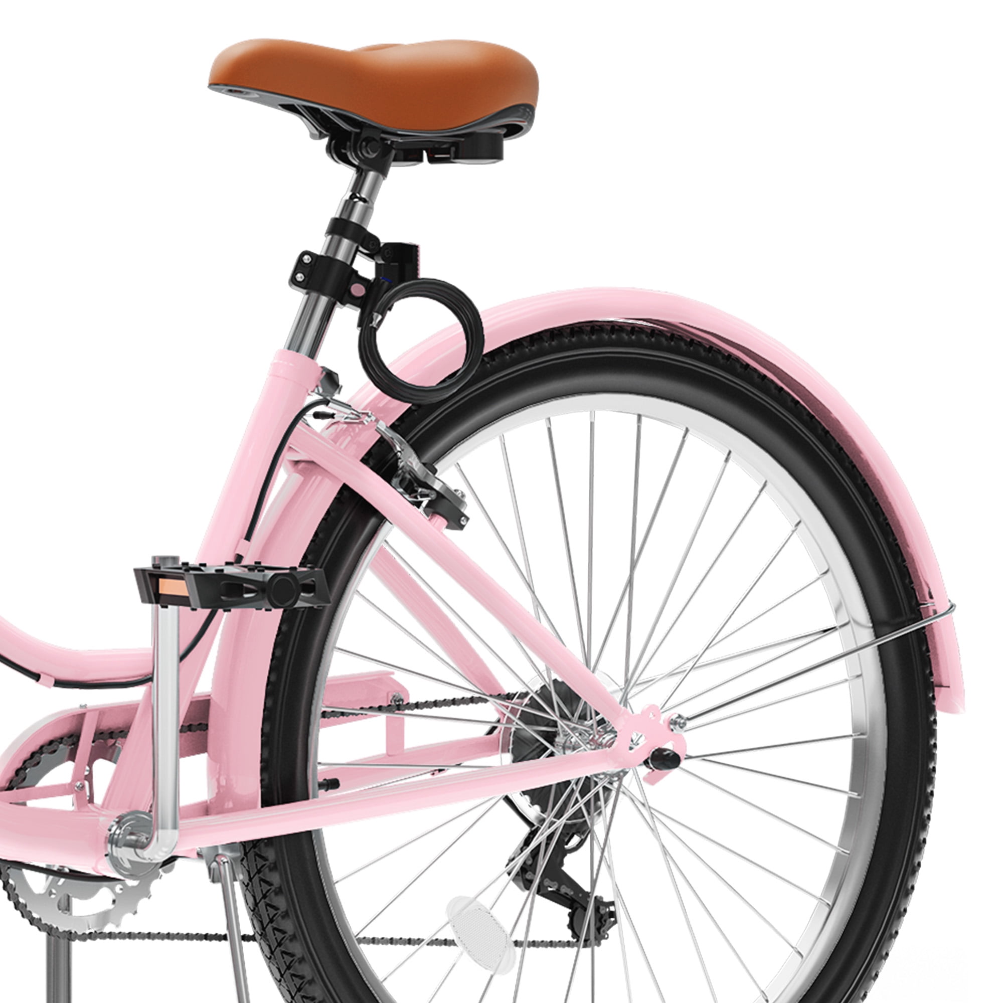 Uforic 24 Inch Beach Cruiser Bike, 7 Speed Commute Bike, Step-Through Bicycle for Adult Women & Men, Steel Frame Cruiser Bike, Pink