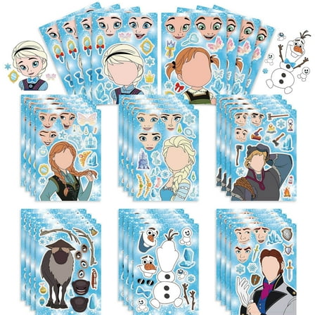 32pcs Frozen Stickers DIY Kids Stickers with Changeable Faces Mixed & Matched with 8 Designed Characters Stickers for Party Decoration, Reward, Decor, Gift Idea