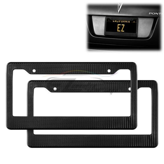 2Pcs Black Carbon Fiber Printed Style License Plate Frames Front & Rear Bracket Cover