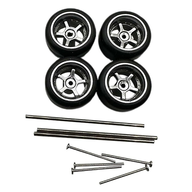 Bunblic 4 Pcs Roues et Pneus de Voiture RC Accessoires de Voiture RC Roues de Remplacement Modèle RC Pièce de Rechange pour Échelle 1:64 Argent B