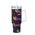 thumbnail image 2 of Neon Rainbow Fox Cup Insulated Tumbler Stainless Steel Vacuum Travel Mug 40 oz with Handle and Straw Lid, 2 of 7
