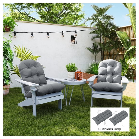 Adirondack Chair Cushions Set of 2, High Back Patio Cushions, Gray - UV Resistant, Non-Slip, Tufted Outdoor Seat Pads