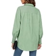 thumbnail image 4 of Women's Long Sleeve Button Down Shirts, Women's Striped Dressy Shirt with Ruffled Cuffs, Women's Green,Size S-3XL, 4 of 5