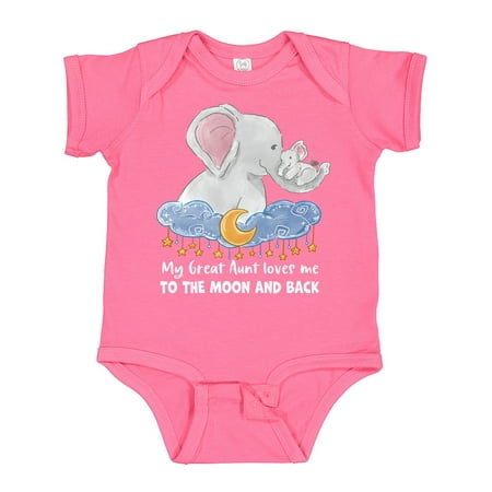 

Inktastic My Great Aunt Loves Me to the Moon and Back Elephant Family Gift Baby Boy or Baby Girl Bodysuit