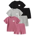 thumbnail image 4 of Fdqin Girls Summer Outfits 6 Pcs Casual Short Sleeve Knit tops and Shorts Set Black Pink Grey,4-12 Years, 4 of 7