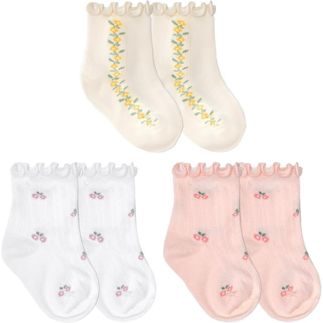 YISITIAN 3-Pair Toddler Girls' Frilly Ruffle Floral Socks - Winter Daily Dress Matching Ankle Socks AZ1014-0698
