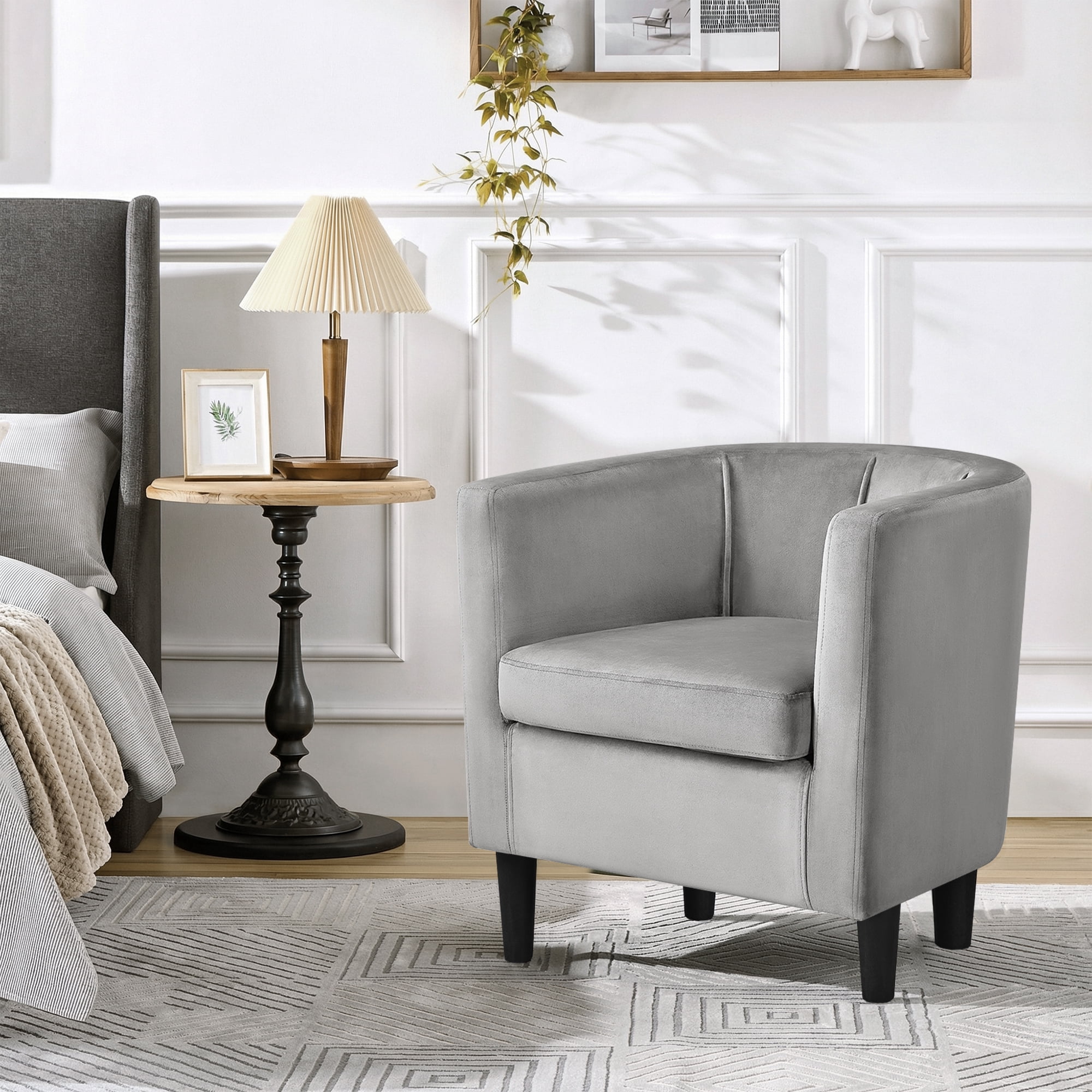 Renwick Upholstered Barrel Shaped Accent Chair with Curved Backrest for Livingroom, Gray Velvet