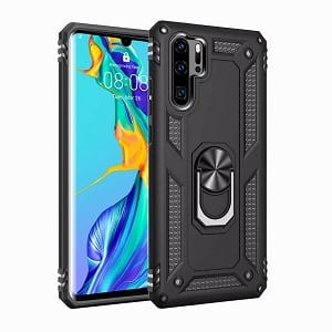 Huawei P30 Pro Black Military Grade 360 Degree Rotating Metal Magnetic Ring Car Mount Holder Kickstand Shockproof Heavy Duty Cover