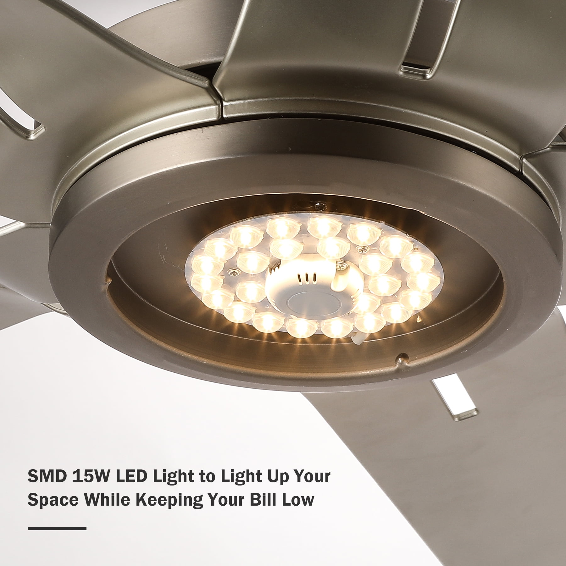 Bestco 52" 3-Light Chandelier Crystal Ceiling Fan with Remote 5 Dual Sided Blades Black