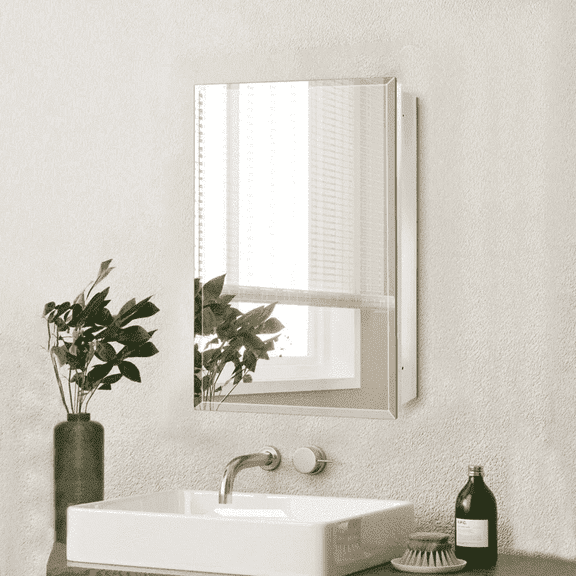 FUMANGO 14‘’x24" Frameless Beveled Mirror Medicine Cabinet,Adjustable Shelf, Surface/Recessed Mount