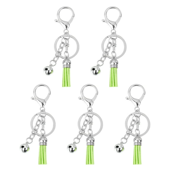 Uxcell 5Pack Tassel Keychain, 4" Tassel Pendant Key Chain Rings with Bell for Key Wallet Handbags, Light Green