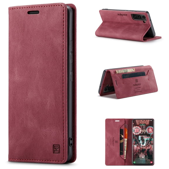 Wallet Stand Case for Samsung Galaxy S22 Ultra(5G), Galaxy S22 Ultra Cover Flip, Allytech RFID Card Slot/Cash Holder Magnetic Shockproof Soft TPU Bumper PU Leather Case for Samsung S22 Ultra 6.8", Red