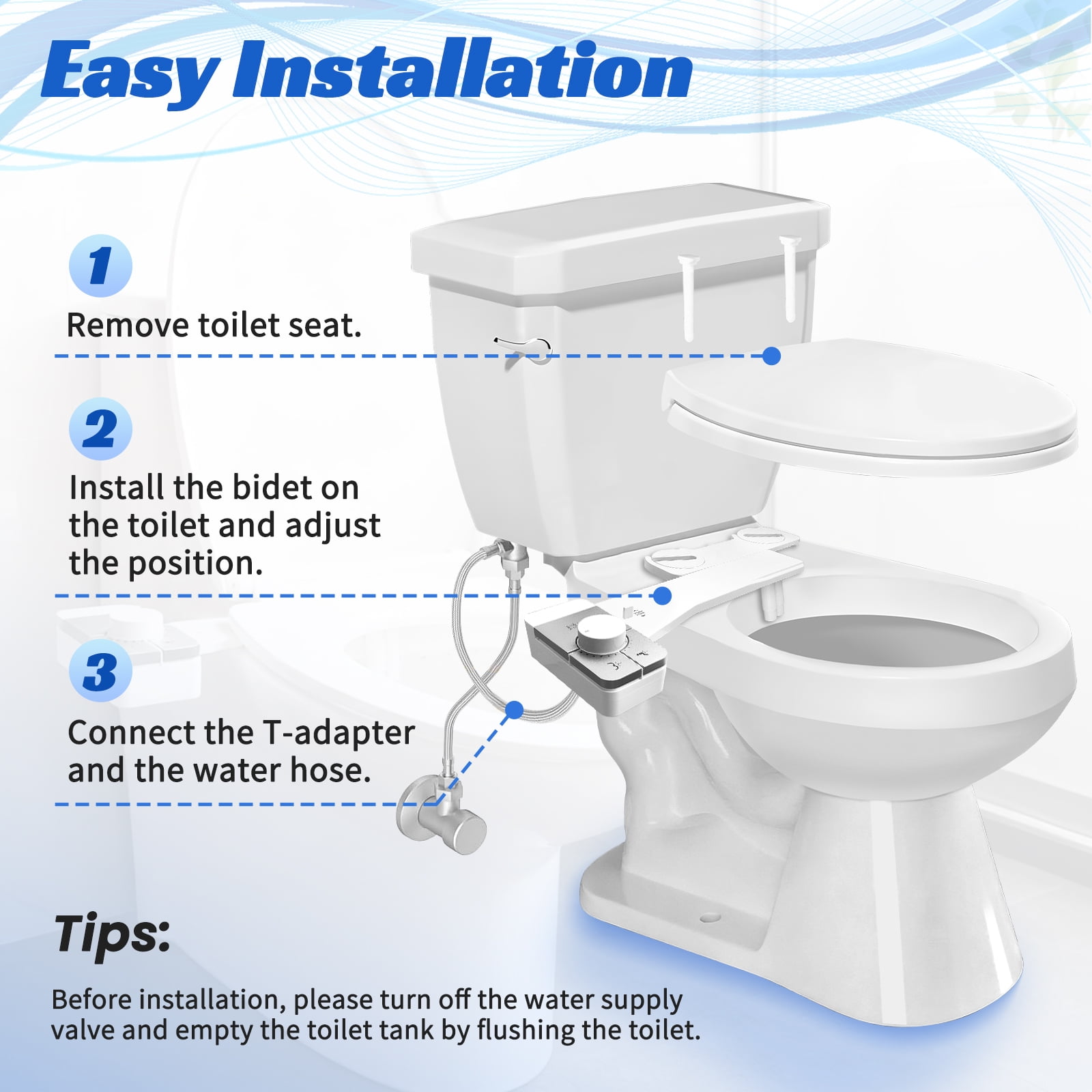 QUITEDEW Bidet Attachment for Toilet,Self Cleaning Water Sprayer Adjustable Water Pressure Control,Quick & Easy Installation (White）
