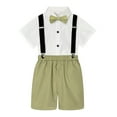 thumbnail image 2 of Wuxian Baby Boys Formal Outfits Suits Short Sleeve Solid Color Button Down Stand Collar Soft Shirt And Suspender Shorts Stretchy Pinafore Overalls Stylish Gentleman Clothes Sets,Light Green,6-7 Years, 2 of 6
