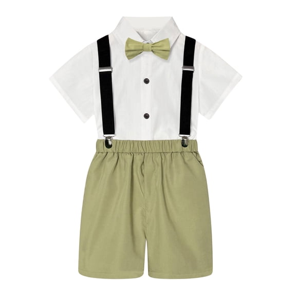 3 Piece Toddler Baby Boys' Outfits School Uniform 1-8 Years Formal Short Shirt Bowtie Suspender Gentleman Wedding Suits