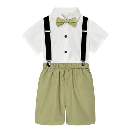 

Kids Boys Summer British Style Short Sleeved Shirt Suspenders Shorts Bow Tie 4PC Children Performance Suit Born Baby Stuff Baby Boy Clothes 3 Months Shorts Boys Baby Summer Clothes Toddler Suspenders