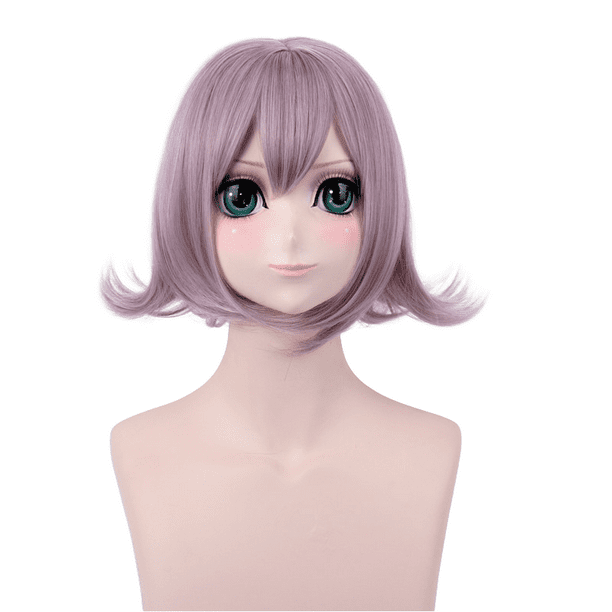 Peluca corta para cosplay, color morado pastel, 35 cm, sintética, para anime