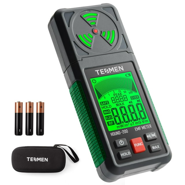 EMF Meter, TESMEN Hound-200 EMF Detector: 3-in-1 Portable Electromagnetic Field Radiation Detector for EF, RF, MF, WiFi Signal, Suitable for Home, Office EMF Inspections and Ghost