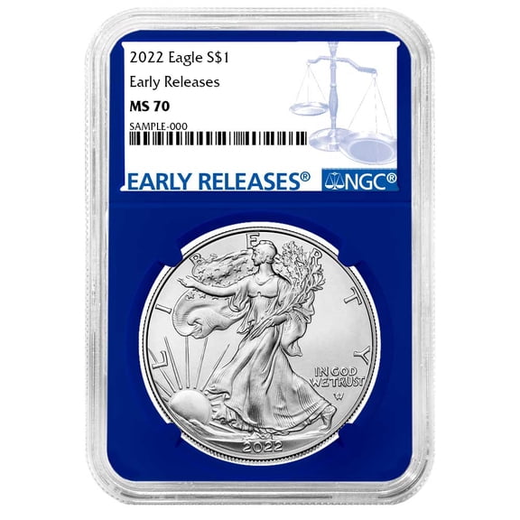 2022 $1 American Silver Eagle NGC MS70 ER Blue Label Blue Core