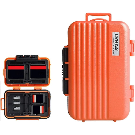 Memory Card Case Holder, Memory Card Hard Protector Case Professional Water-Resistant Anti-Shock Compact Camera Card Hard Storage Box for 8 SD Cards 4 CF Cards 12 Micro SD/TF Cards (Orange)