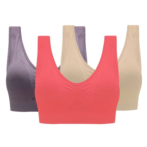 Xfvqtps 3PC Women Sports Bra Wireless Mesh Hollow Back Breathable Summer Solid Color Soft Comfortable Yoga Bras Multicolor-01