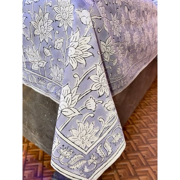 New Era Creation Blue Block Print Table Cloth, Indian Cotton Table Cover, Hand Stamp Table Linen, Dinning Tablecloth, Rectangle Tablecloth, Gift For New Home
