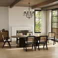 thumbnail image 2 of Guyou Modern Rattan Dining Chair Set of 2, Mid-century French Farmhouse Upholstered Solid Wood Armchair Reading Chair, Retro Accent Chair with Woven Back and Black Base, Beige Fabric, 2 of 14