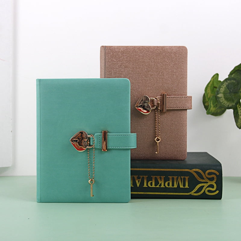 Lock Diary with Keys, B6 PU Leather Journal Notebook with Heart Lock, Lined Writing Journal with 144 Sheets for Personal Writing and Daily Use,Gray