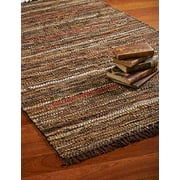 HF by LT Tucson Leather Rug, 24 x 36 inches, Handwoven Recycled Leather, Brown