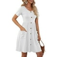 thumbnail image 6 of Bigersell Evening Dress Deals Female Button-Donw Short Sleeve Knee Length Fitted & Flare Dress Style D-68 Beach Vacation Dresses Regular Summer Dresses , White L, 6 of 6