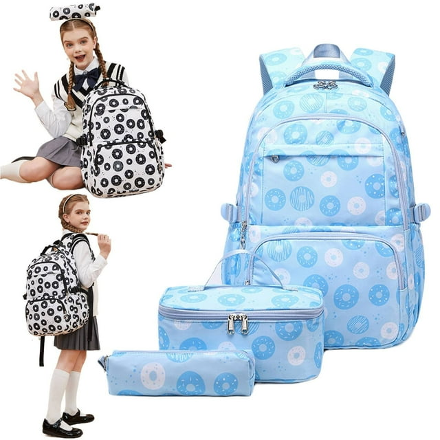 Donut Printed School Backpack For Girls Backpack With Lunch Box Lightweight Water Kids Bookbags Set