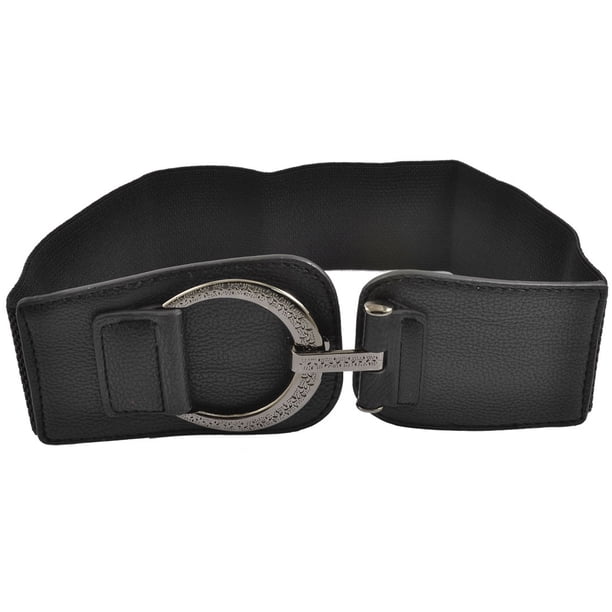 Mujer Gancho Hebilla Cuero Sintético Elástico 6cm Cinturón De Banda Ancha Negro