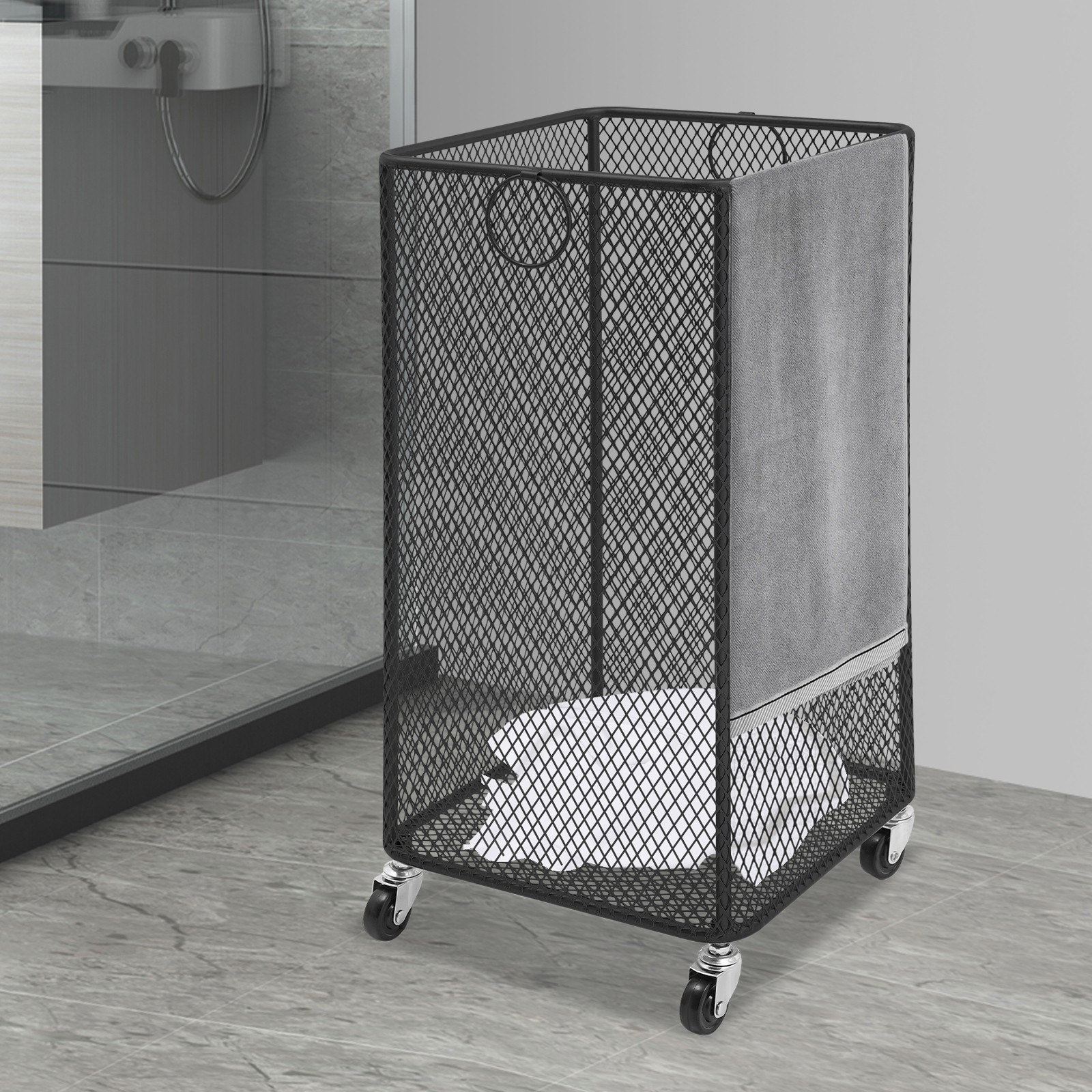 Rolling Laundry Basket, Black Laundry Basket, for Laundry Room, Balcony, Bathroom, Bedroom, Living Room, and More to Store Dirty Towels, Bedding, T-shirts, Pants, Skirts, Underwear, and Other Items