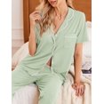 thumbnail image 4 of Ekouaer Womens Button-Down Pajama Set Soft Short Sleeve Sleepwear with Long Pants, 4 of 5
