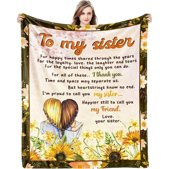 Gifts for Sister Throw Blanket Cozy & Soft Throw Blankets Sister Birthday Gifts from Sister Christmas Personalized Throw Blanket to My Sister Flannel Blankets 50" X 60"