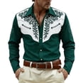 thumbnail image 3 of Mens Shirts Casual Carnival Western Cowboys Long Sleeve Top Festive Print Button Down Lapel Comfortable Shirt for Men Dark Green XXXL, 3 of 5