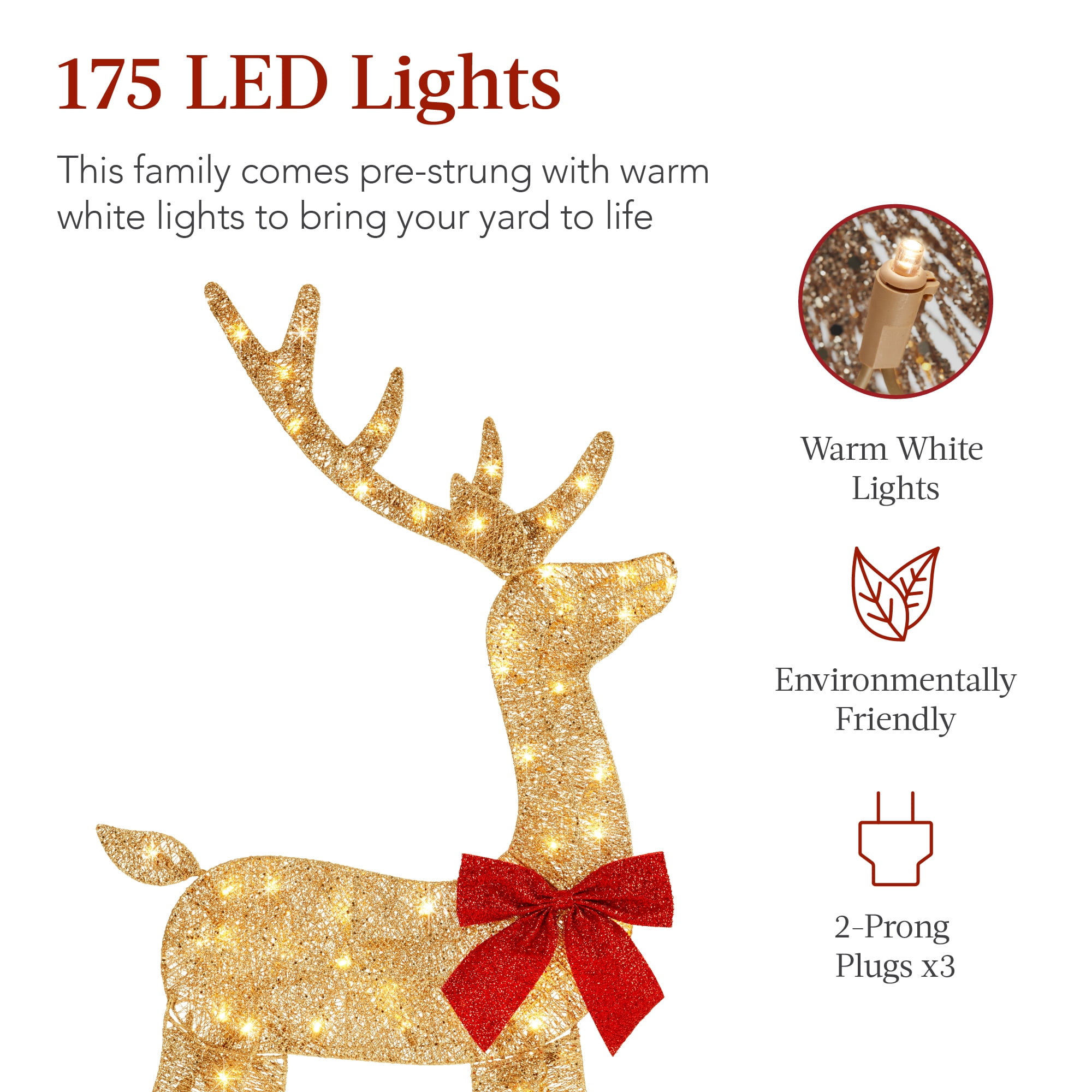 Best Choice Products 4ft 3-Piece Lighted 2D Christmas Deer Set Outdoor Yard Decoration w/ 175 LED Lights, Stakes - Gold Best Choice Products 4ft 3-Piece Lighted 2D Christmas Deer Set Outdoor Yard Decoration w/ 175 LED Lights, Stakes - Gold
