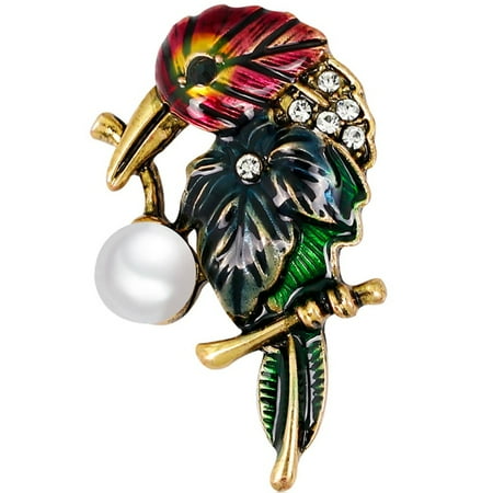 KABOER Crystal Rhinestones Parrot Animal Brooch Pins For Women High Quality Imitation Pearl Brooch