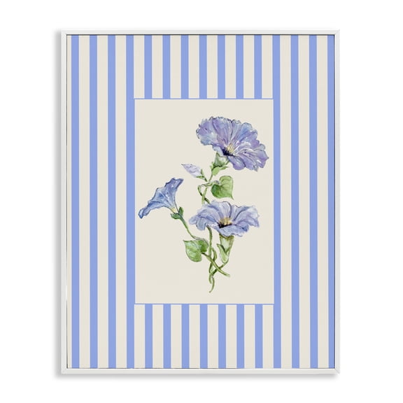 Stupell Industries French Country Blue Stripe Morning Glory White Framed Giclee Art, 24 x 30, by Lisa Wehmeyer