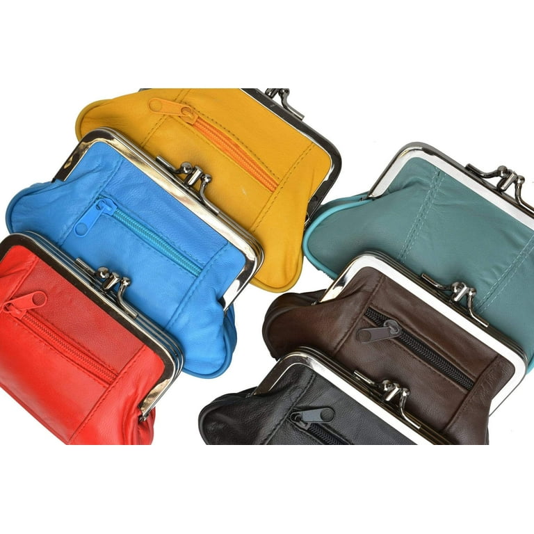 Genuine Leather Change Purse with Zipper Bottom Compartment Y062 C