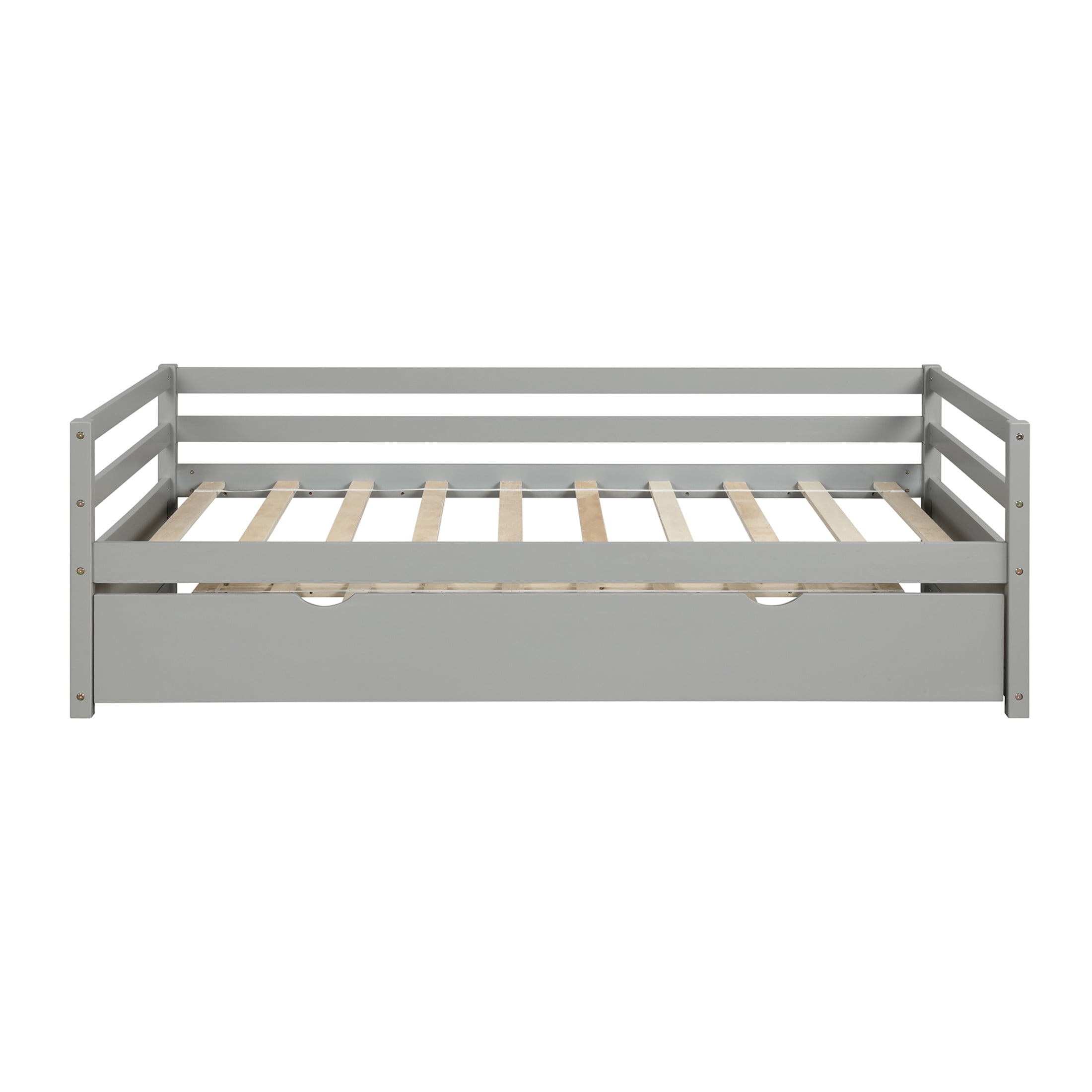 Noble House Twin Daybed with Hidden Rolling Trundle, Pine Wood Frame, Minimal Space Saving Design, Gray