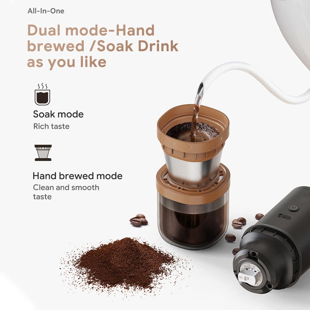 Yajisi Electric Burr Coffee Grinder 25 Gears Adjustable 24W Portable USB Rechargeable Mill with Stainless Steel Core, Cleaning Brush for Espresso French Press Drip Coffee, Black (7.91 x 3.14 inches)