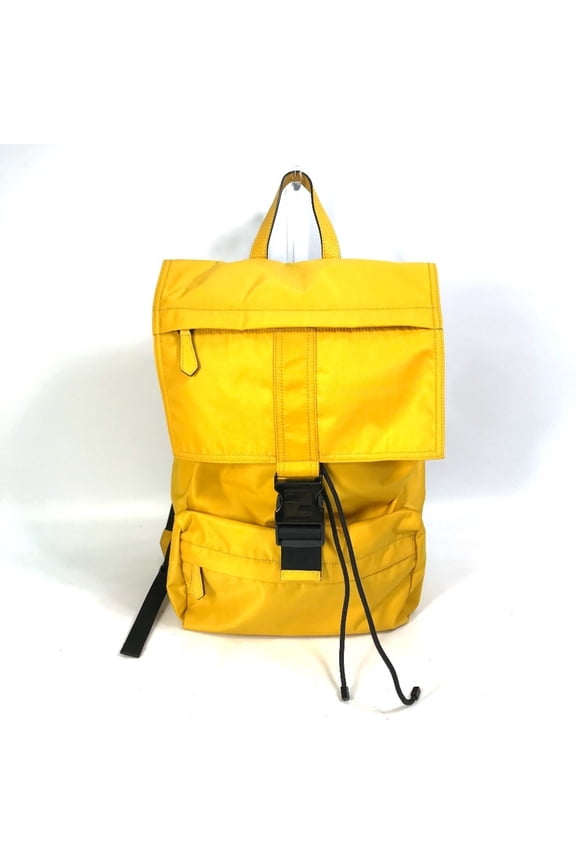 Pre-Owned FENDI 7VZ066 Fendines Backpack, Men's, Nylon/Leather, Yellow