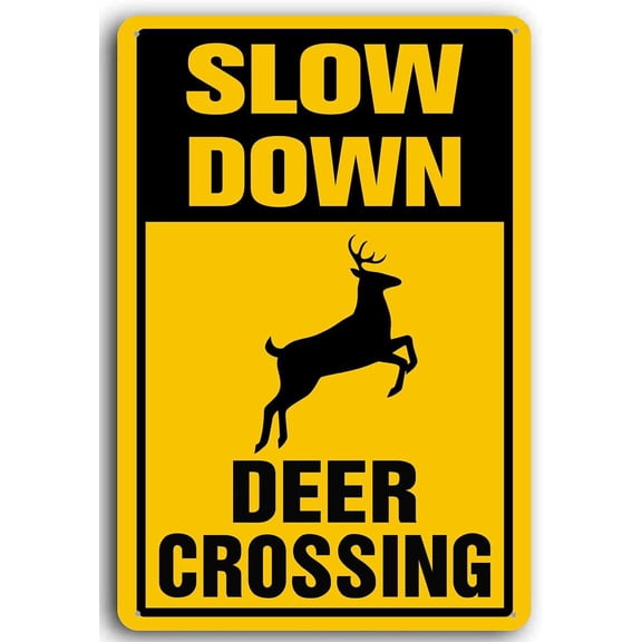 Aluminum Slow Down Deer Crossing Sign, 8x12 Inch Metal Caution Sign for Yard and Outdoor Use, Weather Resistant and Waterproof