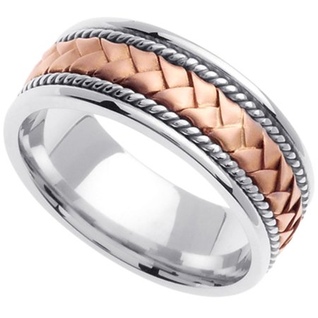 Two Tone Woven Handmade Band - Handmade Woven 14k Two-Tone Gold Band (8MM)