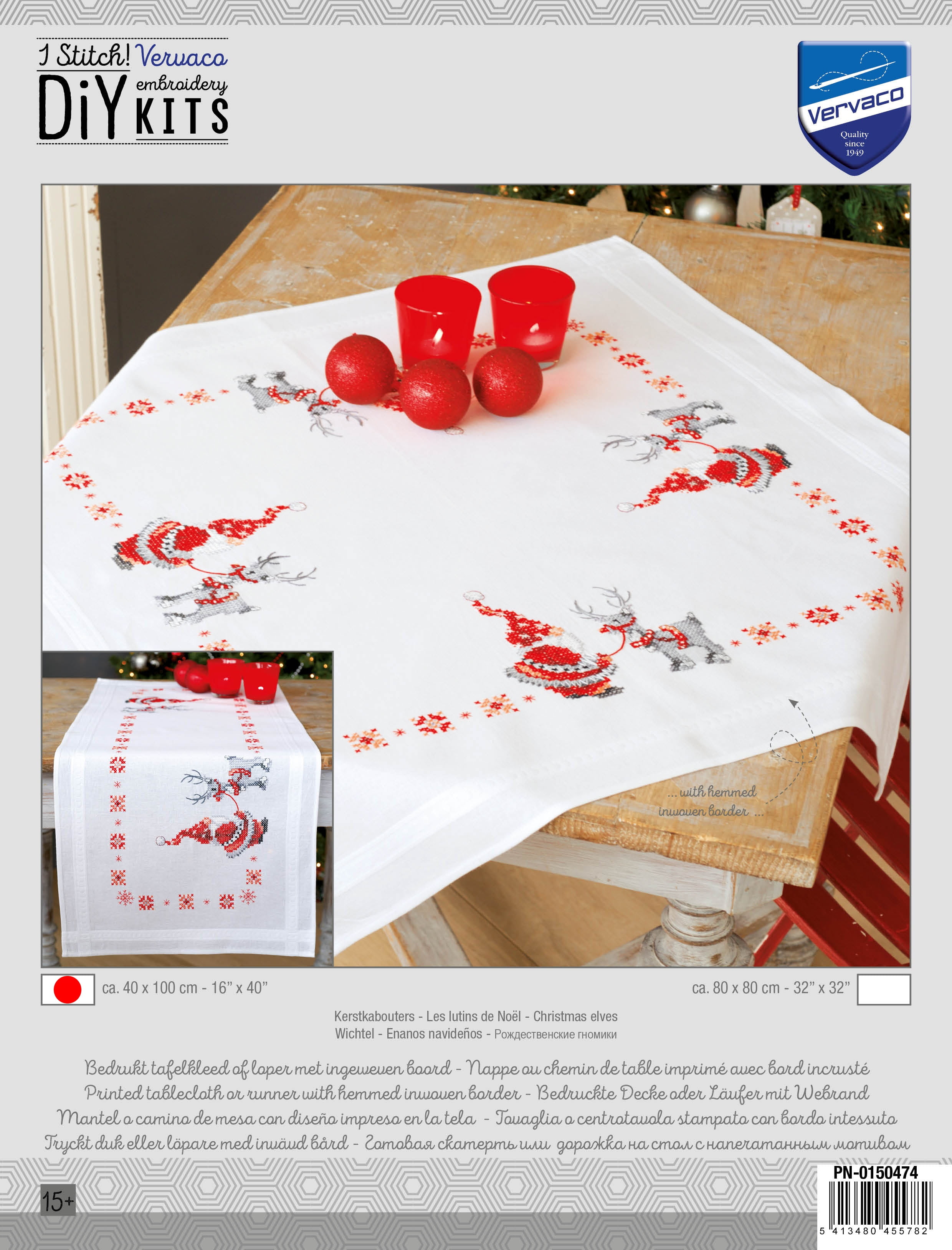 Vervaco Stamped Table Runner Cross Stitch Kit 16"X40"-Christmas Elves