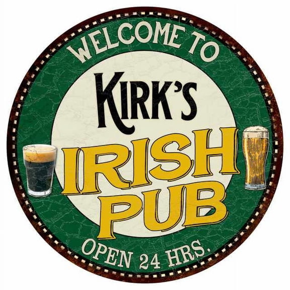 Kirk's Irish Pub 14" Round Metal Sign Kitchen Bar Wall Decor 100140036080