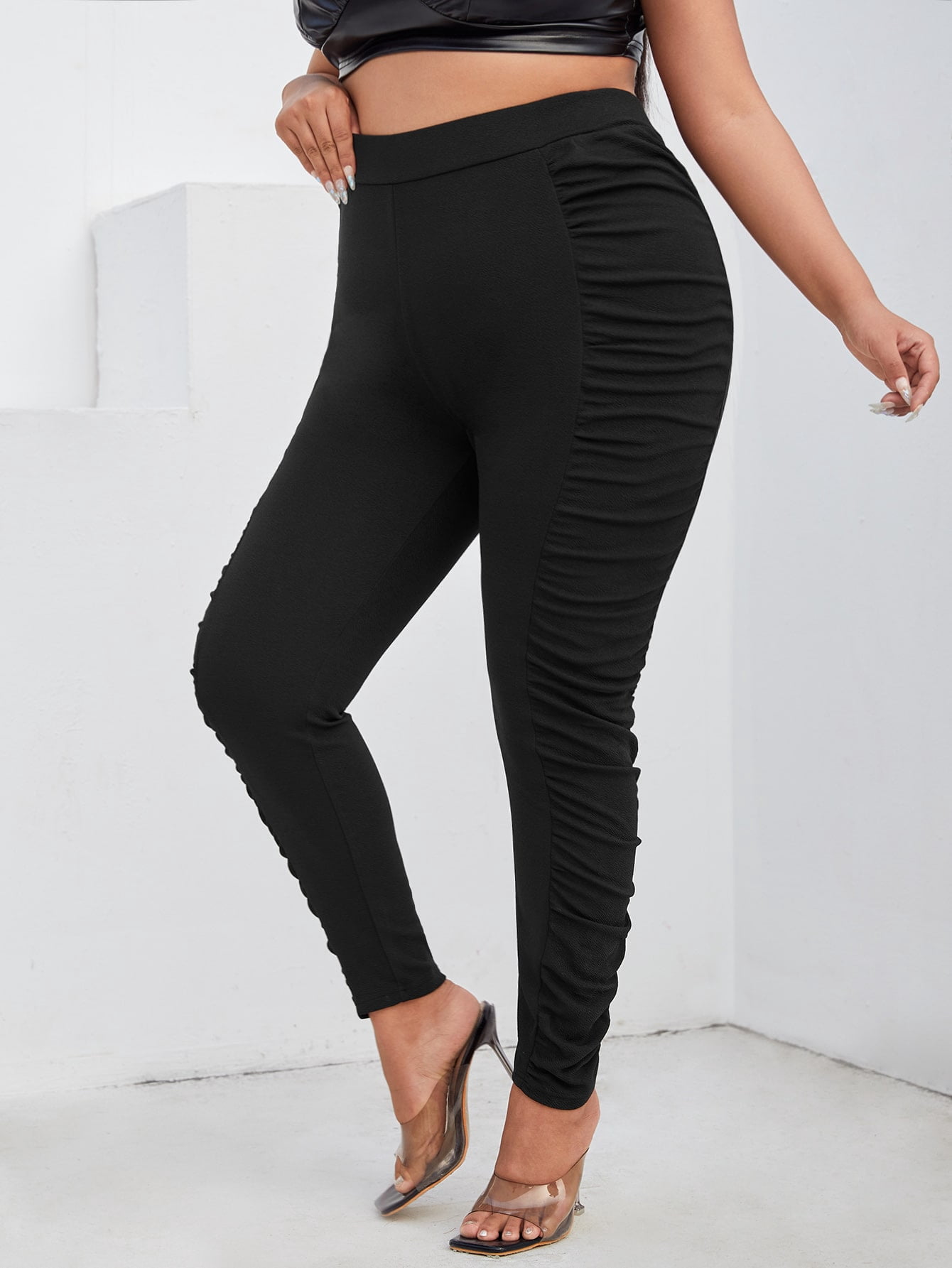 Solid Ruched Side Leggings S2208X 