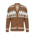 thumbnail image 2 of Men's Christmas Sweater Long Sleeve V Neck Lapel Button Down Knitted Coat Khaki XL, 2 of 4
