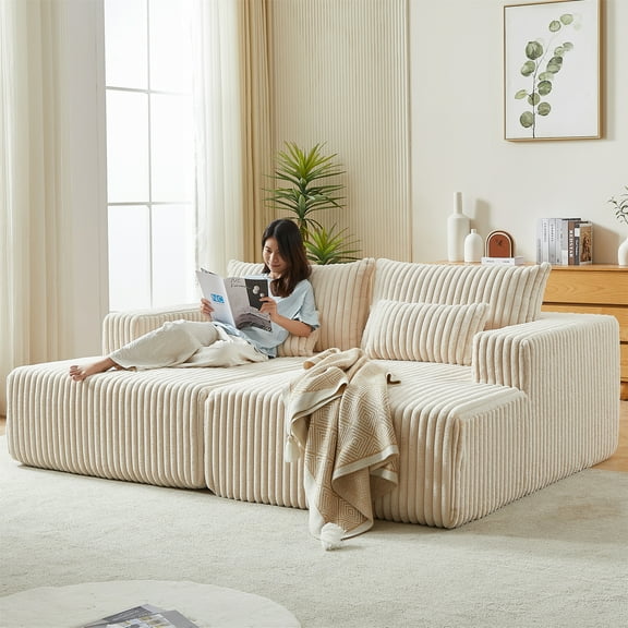 Aukfa 87" Oversized Double Chaise Lounge Indoor Chair Boneless Couch for Living Room, 4 Pillows, Beige